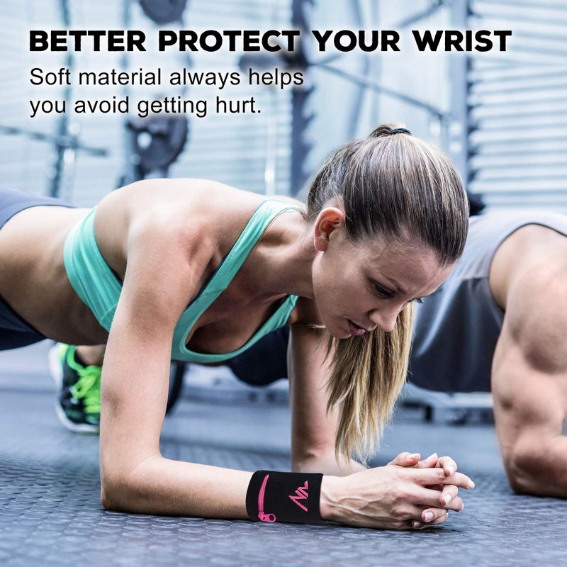 NEWZILL Wrist Wallet Wristband with Zipper - Cotton Sweatbands for Men & Women, Ideal for Sport, Running, Walking, Basketball, Football, Tennis, Hiking, Workout, and More Long Black/Pink - Image 5